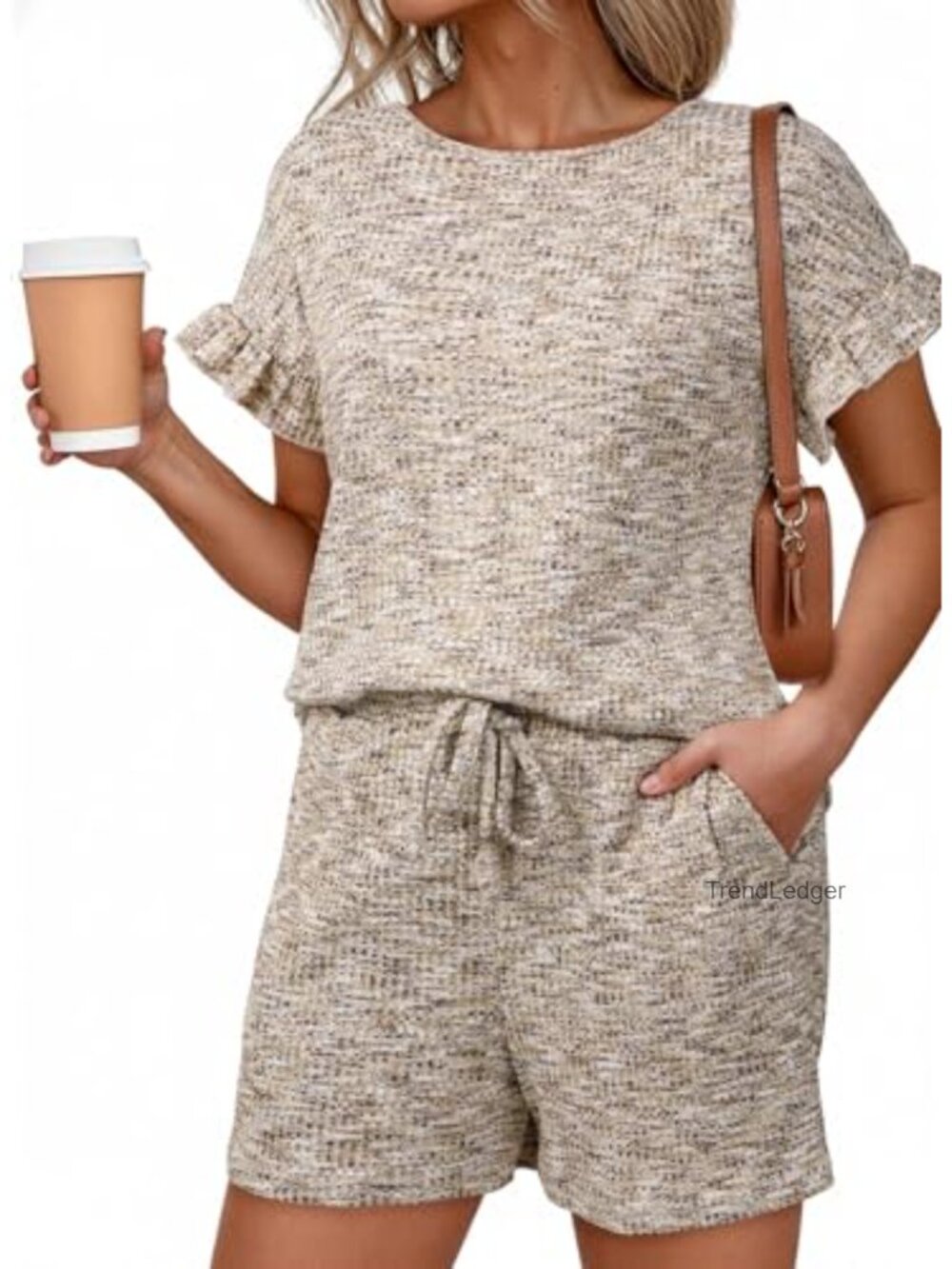 Women's 2 Piece Lounge Set Short Sleeve Shirt & Shorts with Pockets